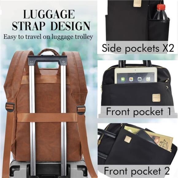 Women\' Laptop Backpack Fit up to 15.6-inch Laptop PU Leather Laptop Backpack Bag main image 7